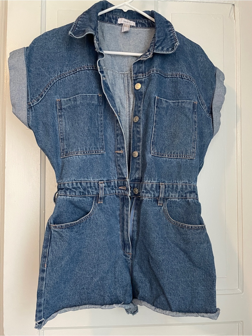 Forever 21 Denim Short Sleeve shorts Romper - Classic Blue size medium m